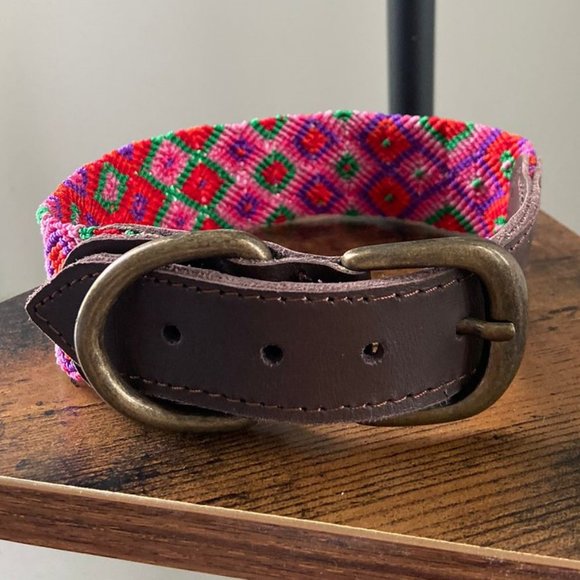 Mid size dog collar leather/mexican handmade colorfull textile - Picture 5 of 5